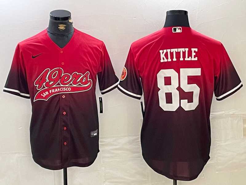 Men%27s San Francisco 49ers #85 George Kittle Red Black With Patch Cool Base Stitched Baseball Jersey
